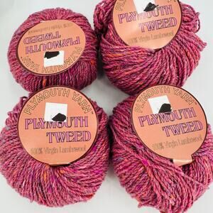 4 Plymouth Yarn Lot Plymouth Tweed 100% Virgin Lambswool 5323 Fuchsia Pink Mauve